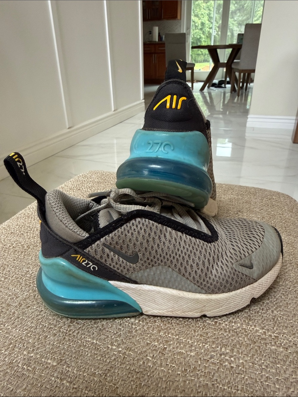 Nike Grey Mesh Sneakers with Teal Heel Air Unit and Black Accents